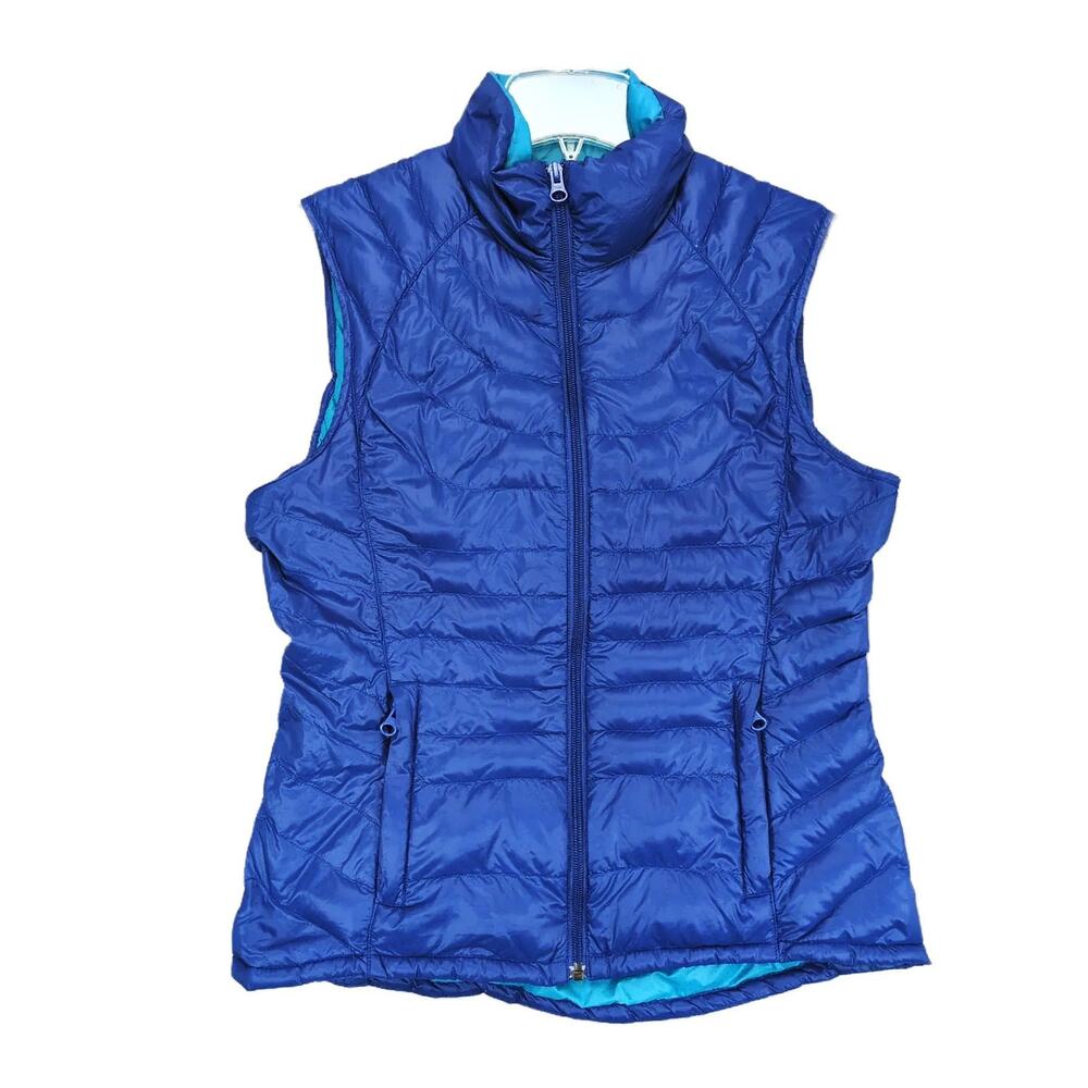 BERNARDO Goose Down Women's S‎ Blue Full Zip Puffer Vest, Pockets Gorpcore